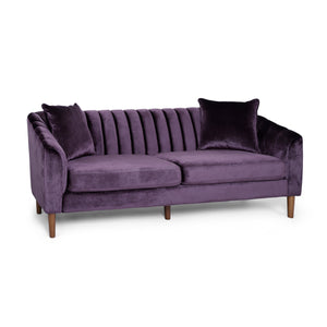 English Elm 3-seater Velvet Sofa with Button Tufting Shell Arms and Tapered Legs for Living Room Purple 66957.00ANVLTBLKBRY_66957.00BNVLTBLKBRY