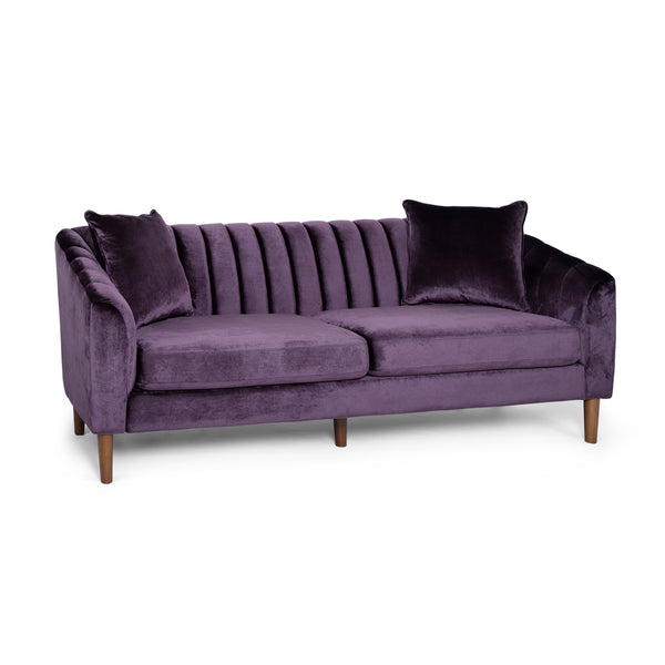 English Elm 3-seater Velvet Sofa with Button Tufting Shell Arms and Tapered Legs for Living Room Purple 66957.00ANVLTBLKBRY_66957.00BNVLTBLKBRY