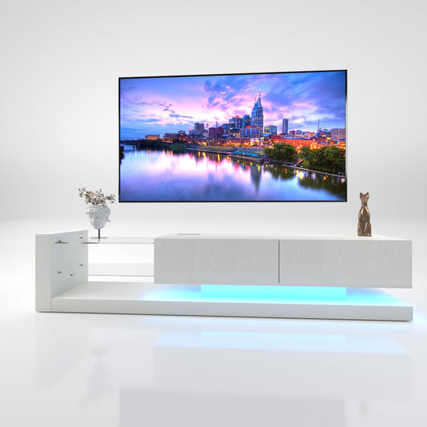 English Elm [new New Update Led Tv Stand with Power Outlet Fits 75 Inch Screens Modern Console White W1701P413007