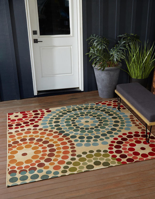 Unique Loom Outdoor Modern Spark Machine Made Geometric Rug Beige, Burgundy/Green/Light Blue/Red/Olive/Orange/Gold 5' 4" x 6' 1"