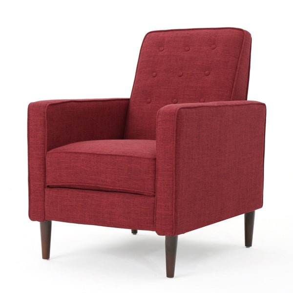 English Elm Christopher Knight Home® - Fabric Recliner Chair Mid-Century Modern Pushback Single Sofa with Tufted Cushion, Birch Legs, Cozy Comfort Red 60741.00RED