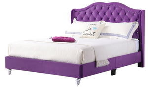 English Elm Elegant Velvet Purple Upholstered Bed with Padded Headboard, 50"H x 66"W x 86"D, Durable Transitional Style B078108102