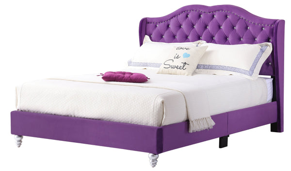 English Elm Elegant Velvet Purple Upholstered Bed with Padded Headboard, 50"H x 66"W x 86"D, Durable Transitional Style B078108102
