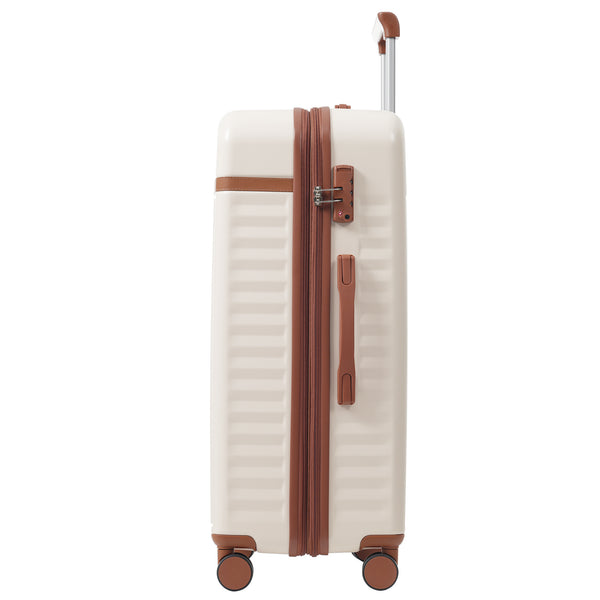 English Elm Luggage Set 5 Piece Abs Hardside Expandable Spinner Wheels Tsa Lock Travel Bags Brown+White N732P326115K