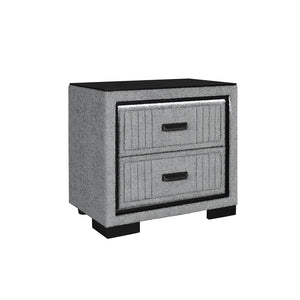 English Elm Isaiah Grey Nightstand with Upholstered Frame, LED Light, Spacious Drawers & Solid Wood Build B201P391201