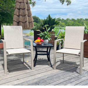 English Elm VRSHWO Metal Patio Chairs Set of 2 - Weatherproof Stackable Outdoor Dining Seats with Textilene Mesh, 400 lb Capacity Cream Color W213P335868