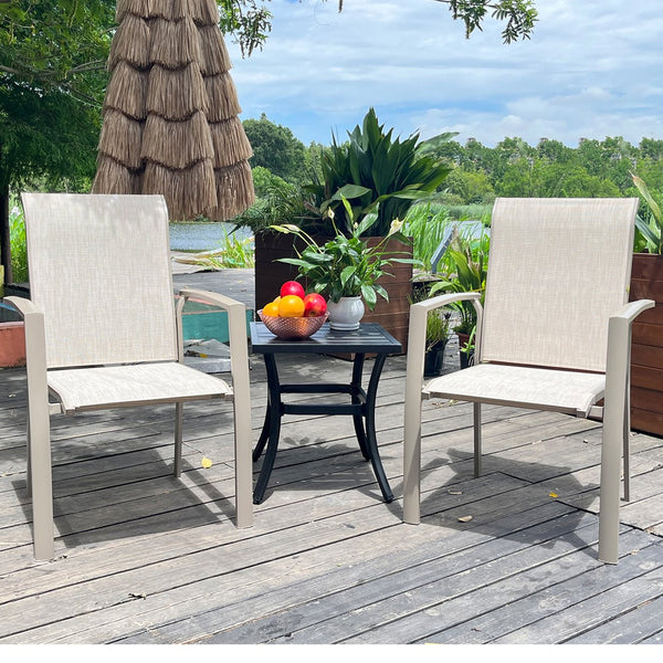 English Elm VRSHWO Metal Patio Chairs Set of 2 - Weatherproof Stackable Outdoor Dining Seats with Textilene Mesh, 400 lb Capacity Cream Color W213P335868