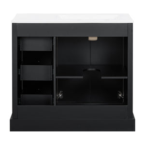 English Elm 36'' Transitional Bathroom Vanity with Ceramic Sink, Solid Wood Frame, Adjustable U-Shelf & Soft-Close Doors Black N729P292966B