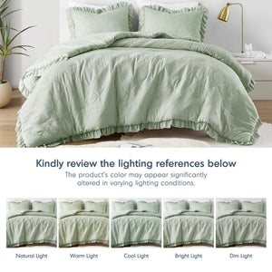 JLA Home Comfort Spaces - Diamond Quilted Comforter Set with Ruffled Edge, Oeko-Tex Certified Midweight Luxury for Year-Round Comfort Sage AM10-0197