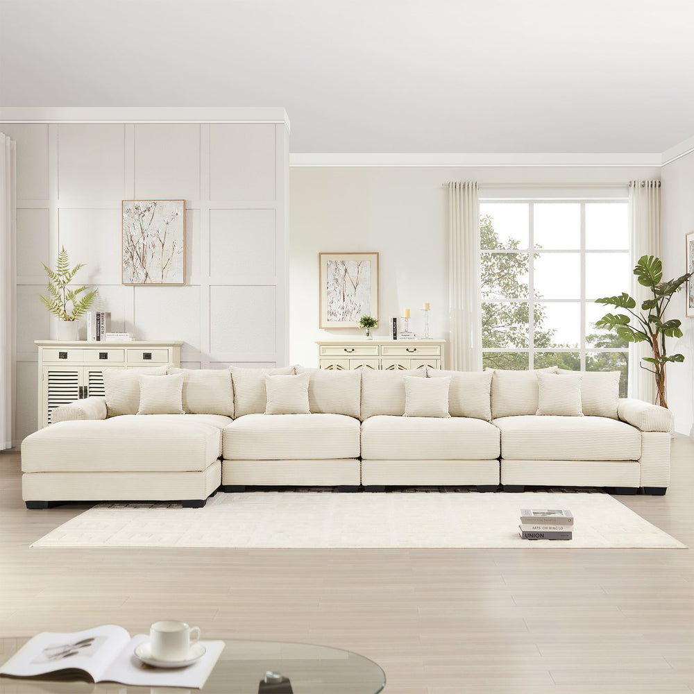 English Elm 170" Oversized Corduroy Cloud Sectional with Ottoman Deep Cushions for Living Rooms W714S01291