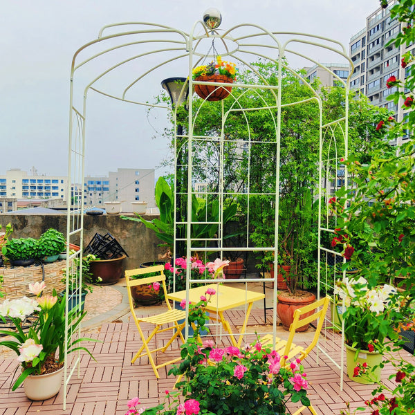 English Elm Metal Birdcage Pavilion Arch Powder Coated Steel Garden Gazebo for Outdoor Ceremonies W1586104488