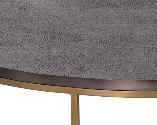 Sunpan Enya Coffee Table - Handcrafted Round Design with Bronzed Gunmetal Top & Brass Frame, Unique Style