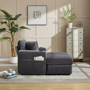 English Elm [New]Corduroy Upholstered Chaise Lounge Sofa with Detachable Cushions, Deep Seat, Cup Holders Grey W2120P322753