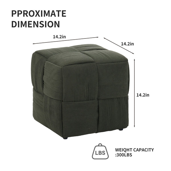 English Elm Ottoman Plush Corduroy Round Footrest Stool with High‑Resilience Foam, Sturdy MDF Frame, Versatile Use Green W3851P369741
