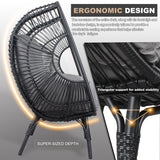 English Elm 3 Pieces Patio Egg Chairs (Model 2) With Side Table Set,Black Color Pe Rattan and Grey Cushion