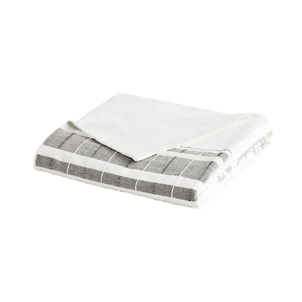 English Elm 5 Piece Cotton Jacquard Duvet Set - Elegant White & Charcoal King/Cal King For Cozy Farmhouse Style B035129124