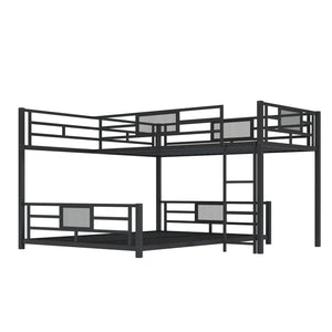 English Elm L-shaped Metal Twin over Full Bunk Bed with Durable Steel Frame, Space-Saving Design and Kid-Friendly Safety Features Black N709P196510B