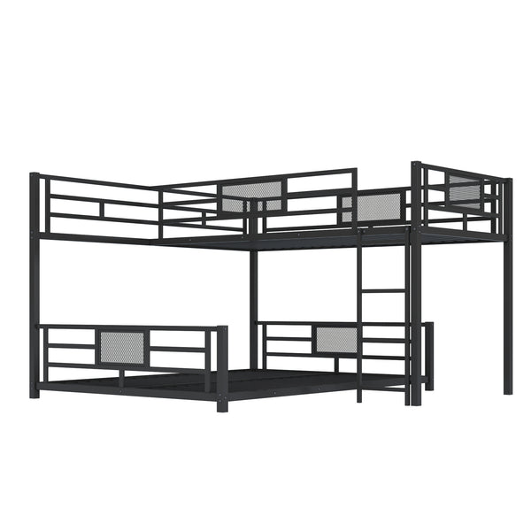 English Elm L-shaped Metal Twin over Full Bunk Bed with Durable Steel Frame, Space-Saving Design and Kid-Friendly Safety Features Black N709P196510B