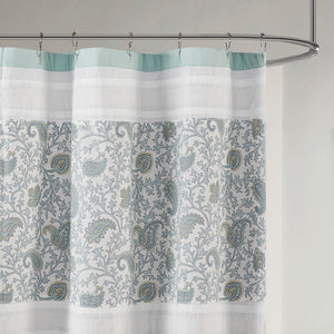 JLA Home Madison Park - Cotton Paisley Shower Curtain with Pin-Tucks and Lace Trim, OEKO-TEX Certified, 72x72 Inches Aqua MP70-2493