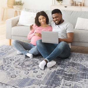 English Elm Loom Elegant 2X3 Cream/Blue Medallion Area Rug - Non-Shedding, Stain Resistant For High-Traffic Spaces B335P289525