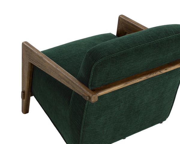 Sunpan Bosco Lounge Chair – Mid-century Marvel In Warm Oak & Plush Opera Nori Fabric For Ultimate Comfort Green Fabric 112130