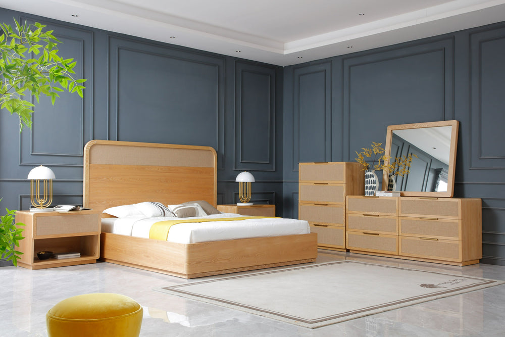 Vig Furniture Modrest Gavin - Elegant Modern Ash Bed With Rattan Inlay For A Serene And Stylish Bedroom Sanctuary Oak  Vgvc-bd2411-bed-nat