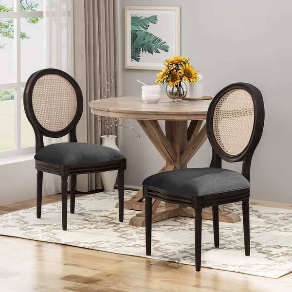 English Elm Christopher Knight Home® - DININGCHAIR Handcrafted Wicker & Fabric Dining Chair Set with Padded Seat, Rubberwood Frame Elegance Charcoal 65164.00CHAR