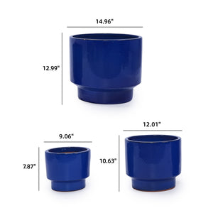 English Elm 3 Pieces Ceramic Flowerpot Set - Handcrafted Antique Blue-Green Planters For Indoor & Outdoor Use W3273P321546