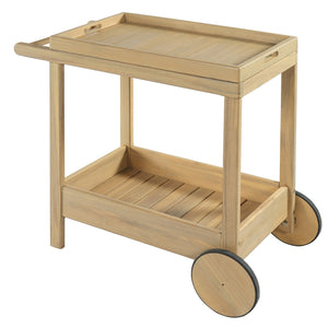 English Elm Saratoga Outdoor Acacia Wood Rolling Bar Cart with Two Tier Serving Shelves N775P403812B
