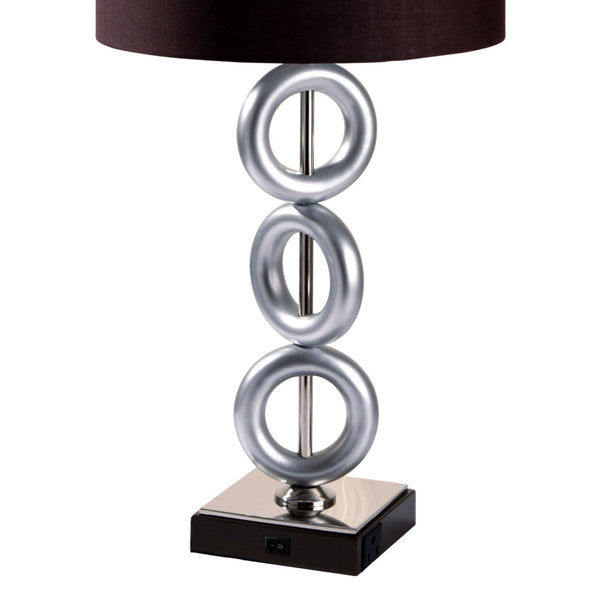 English Elm 29" Tall Metal Table Lamp - Modern Silver Finish With Espresso Round Shade For Stylish Lighting B072116166