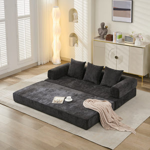 English Elm Comfy Convertible Folding Mattress Couch Sofa Bed with Chenille, Space-Saving Modular Lounge for Studio Black W1143P330250