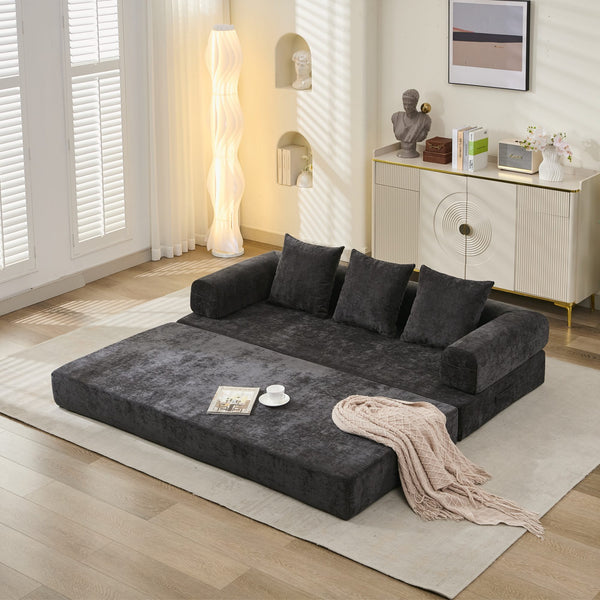 English Elm Comfy Chenille Convertible Folding Mattress Couch Sofa Bed with Armrest, Space-Saving, No Assembly Needed Black W1143P330250