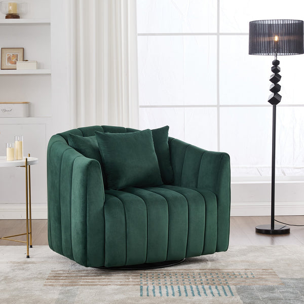 English Elm 39"w Velvet Swivel Chair and a Half with Channel Tufting Pumpkin Curved Barrel Design W3118S00046