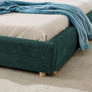 English Elm King Platform Bed Fully Upholstered in Plush Chenille with Low Profile Modern Frame Green W487S00475