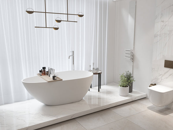 English Elm 59" Stone Resin Freestanding Soaking Tub Ergonomic Lumbar Arch Matte Spa Bath W1920P198938
