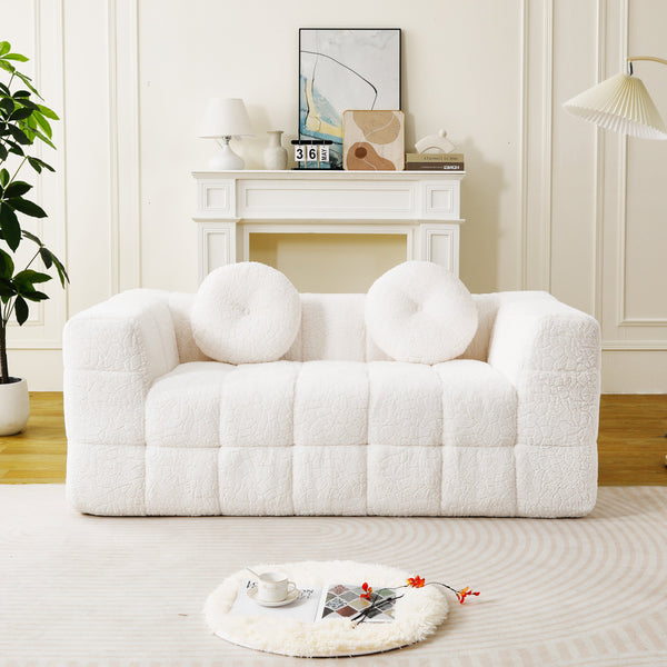 English Elm 66.5-inch Cloud Sofa with Lychee-Textured Plush Polyester, High-Density Foam Comfort & Chic Design Beige W834P366232