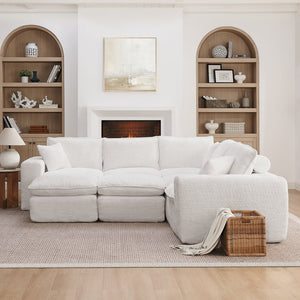 English Elm 107'' Boucle Modular Sectional with Reversible Chaise and Two Ottomans for Living Room Beige W1413S00160