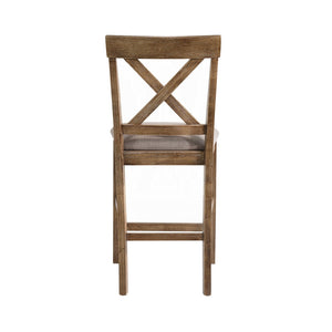 English Elm Set Of 2 Stylish Linen Counter Height Chairs With X-Back Design - Tan & Weathered Oak Finish B016P314418-GIGA