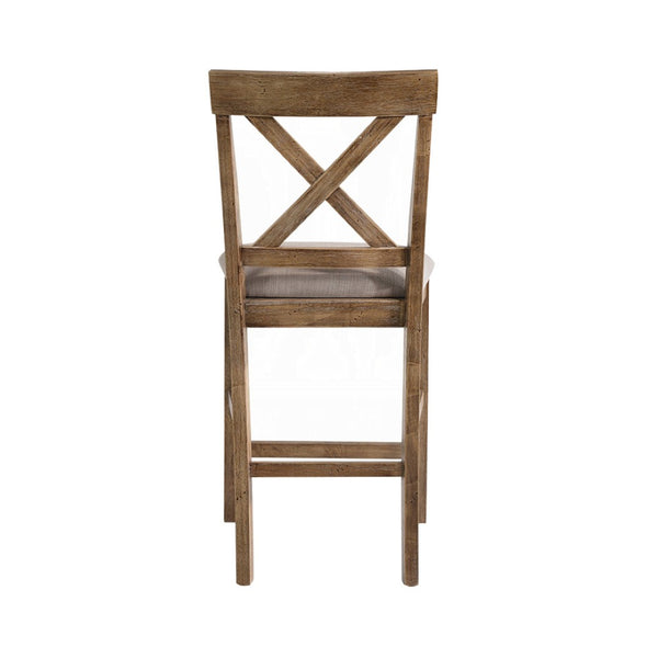 English Elm Set Of 2 Stylish Linen Counter Height Chairs With X-Back Design - Tan & Weathered Oak Finish B016P314418-GIGA