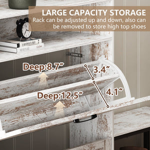 English Elm Shoe Organizer Cabinet with Anti-Tip Safety, Slim Entryway Storage Rack with Open Top Shelf for Keys and Decor White W2896P215176