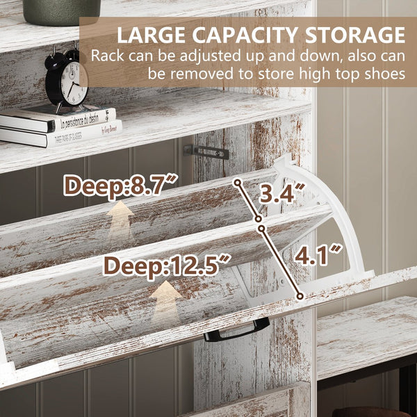 English Elm Shoe Organizer Cabinet with Anti-Tip Safety, Slim Entryway Storage Rack with Open Top Shelf for Keys and Decor White W2896P215176