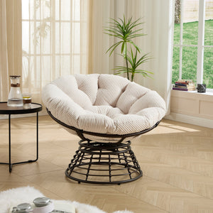 English Elm Comfortable Wicker Papasan Swivel Chair Rattan Frame with Plush Corduroy Cushion W640P443555