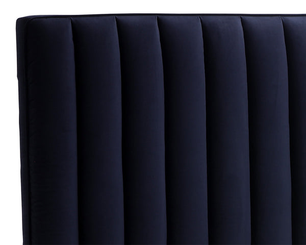 Sunpan Yosi Bed - Elegant Structured Design with Tufted Headboard and Antique Brass Accents for Comfort King