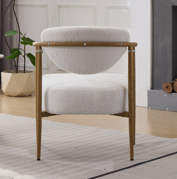 English Elm Beige Woven Fabric Dining Chair Set of Two with Wood Grain Iron Frame for Any Room W3149S00006