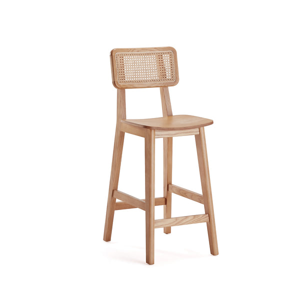 English Elm Versailles Cane Back Wood Counter Stool with Solid Ash Frame, Rattan Seat, 275 lb Capacity, Fully Assembled Natural B365P398032
