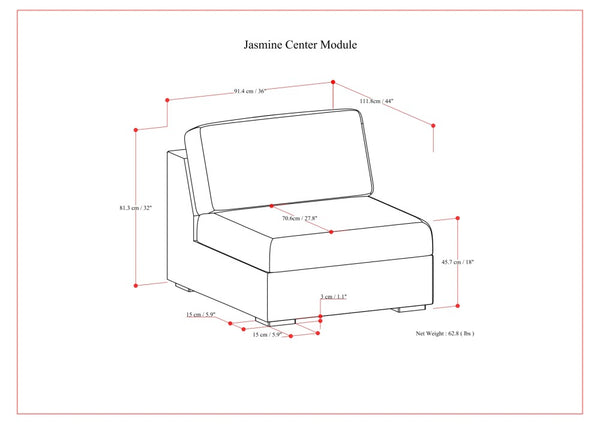 English Elm Jasmine Modular Center Sofa Module: Cloud Grey Comfort, Versatile Design, And Family-Friendly Durability B136P199272