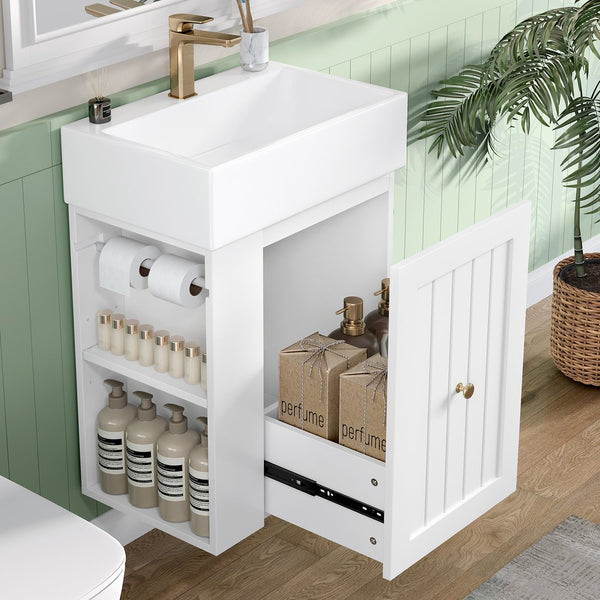 English Elm 20-Inch Compact Bathroom Vanity with Ceramic Sink, Wall-Mounted MDF Cabinet, Modern Space-Saver Design White N725P314023K