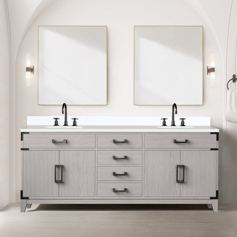 English Elm White Oak Double Bath Vanity 80" W X 22" D With Elegant White Quartz Top For Timeless Style B2731P259946-GIGA