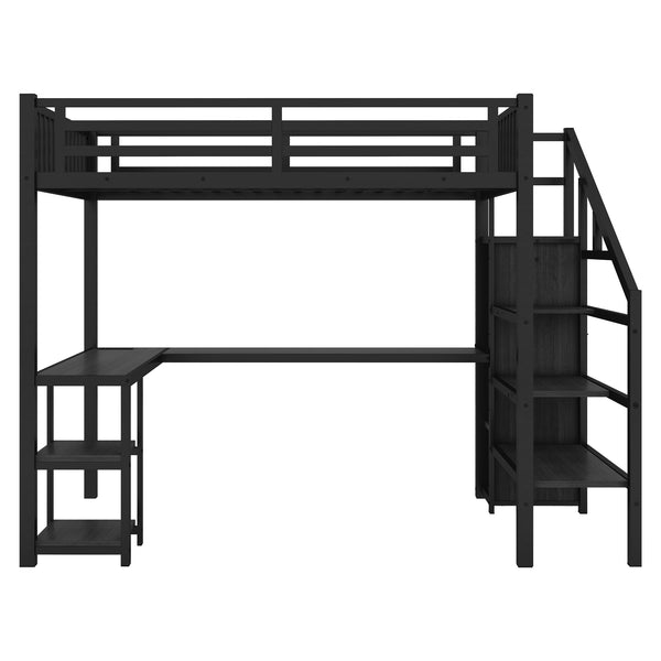 English Elm Metal Full Loft Bed with Wardrobe, LED, L-Desk & USB Ports — Space-Saving Full Size Bunk for Kids Teens Adults W2593S00008
