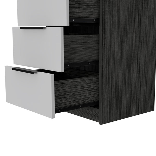 English Elm Washington Five Drawer Dresser with Light Oak Frame and White Fronts, Space-Saving Minimalist Storage Chest Smoke,White 46 L x 21 W x 5 H B128P148836